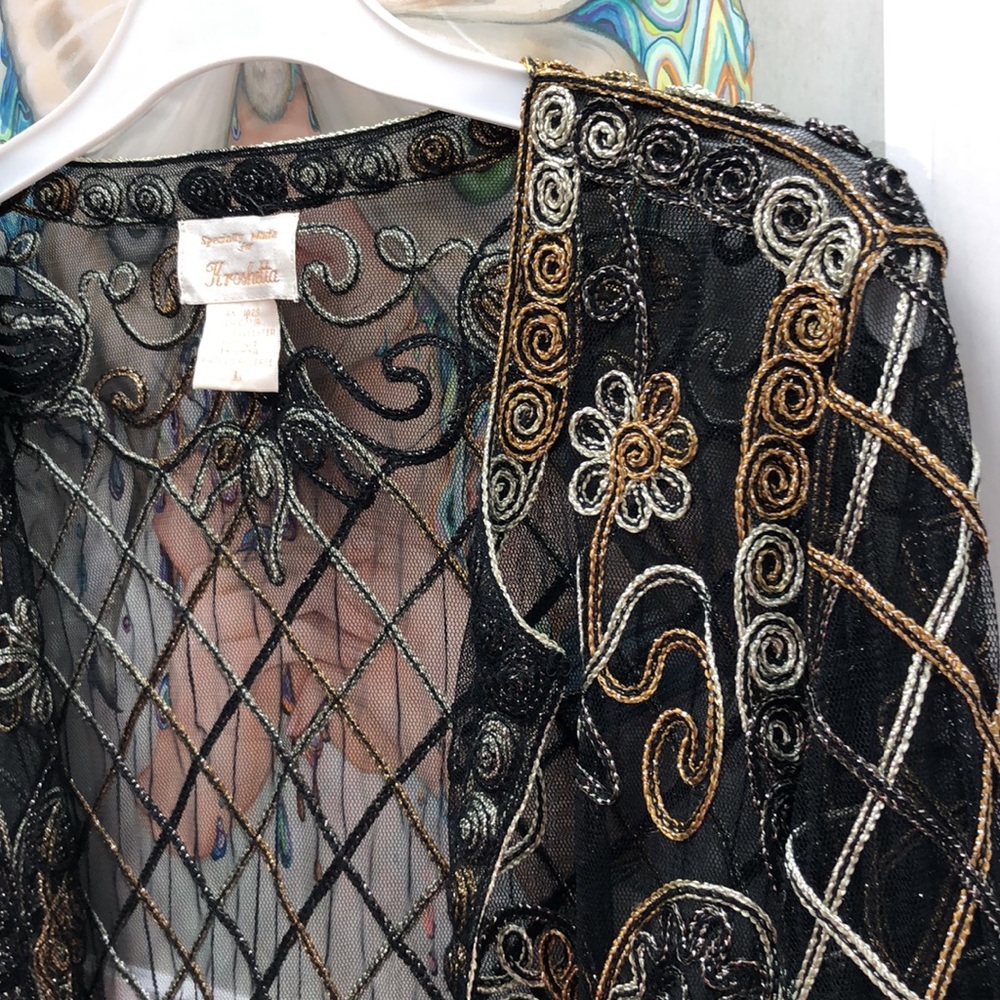 Gold and Black Embellished Graphic Blouse